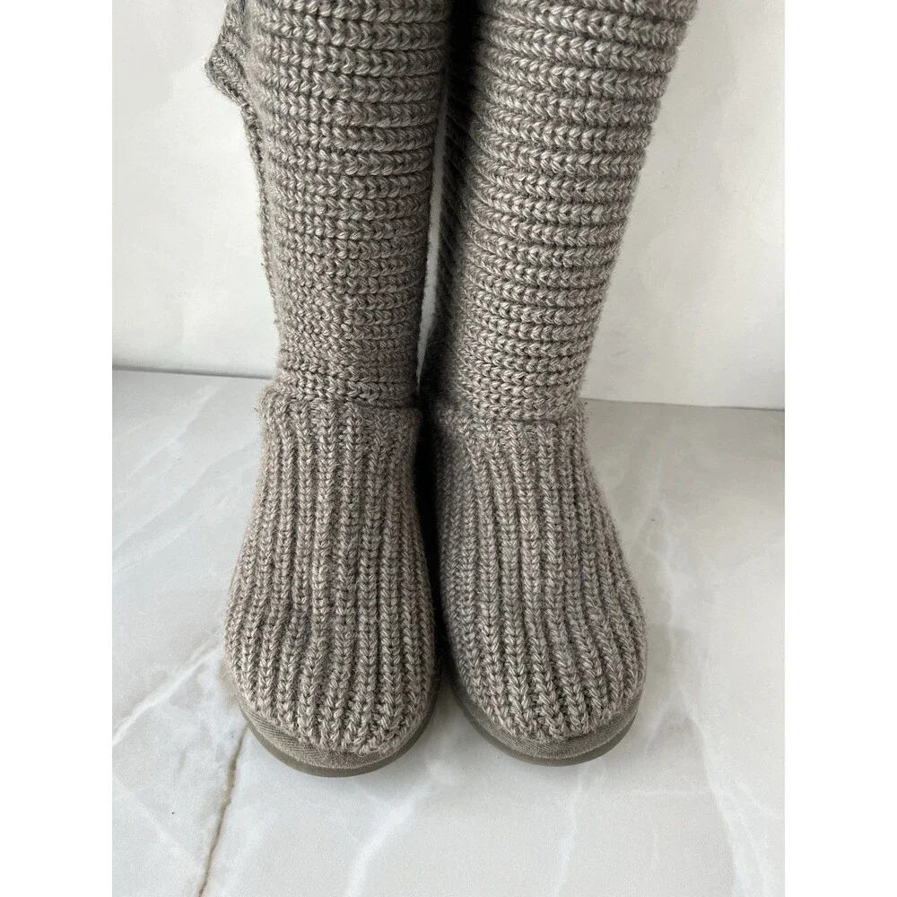 UGG Youth Junior Girls CARDY Black 5649 Short Tall Gray Knit Wool Fur Sz 5